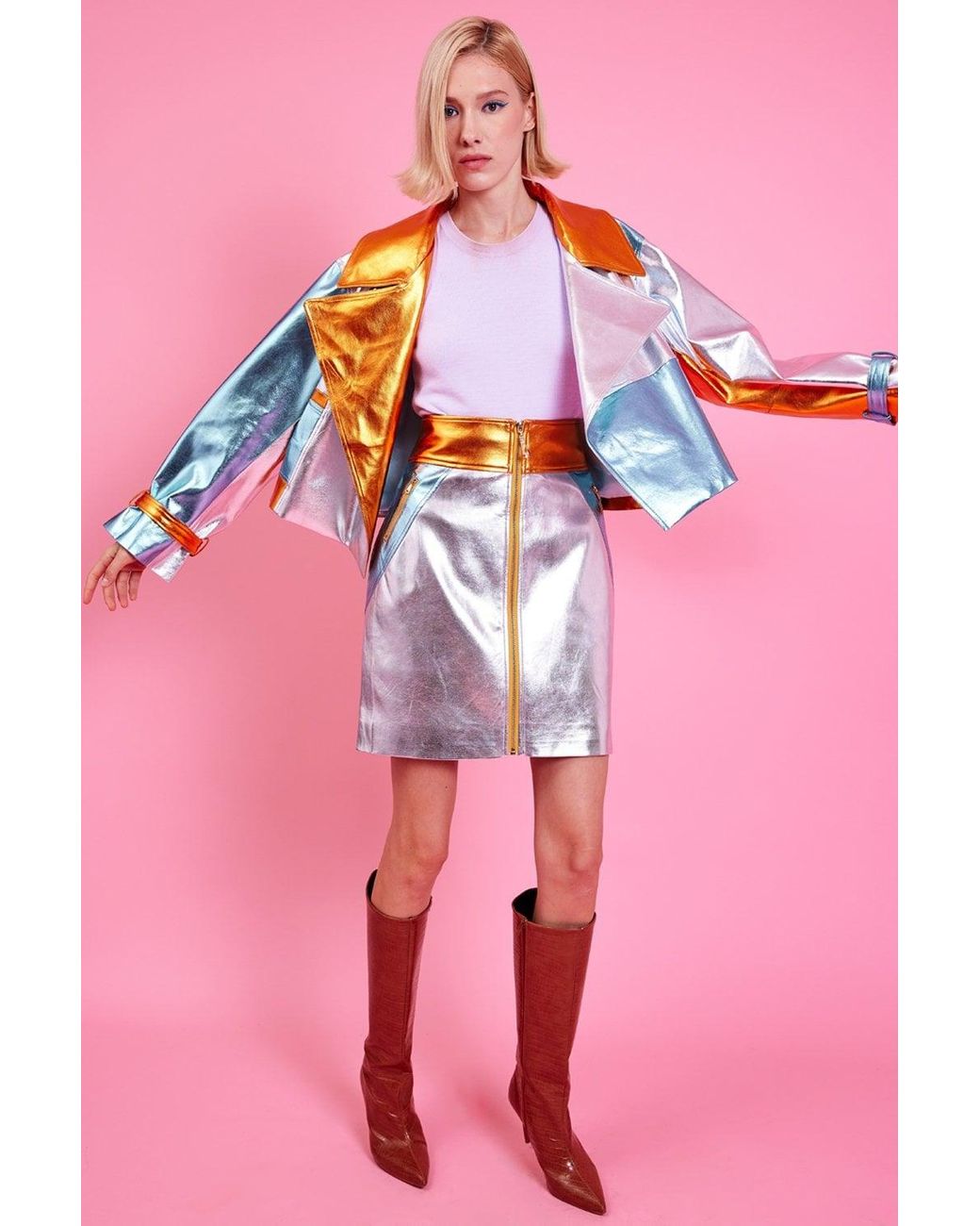 Jayley Pink Faux Leather Mini Skirt