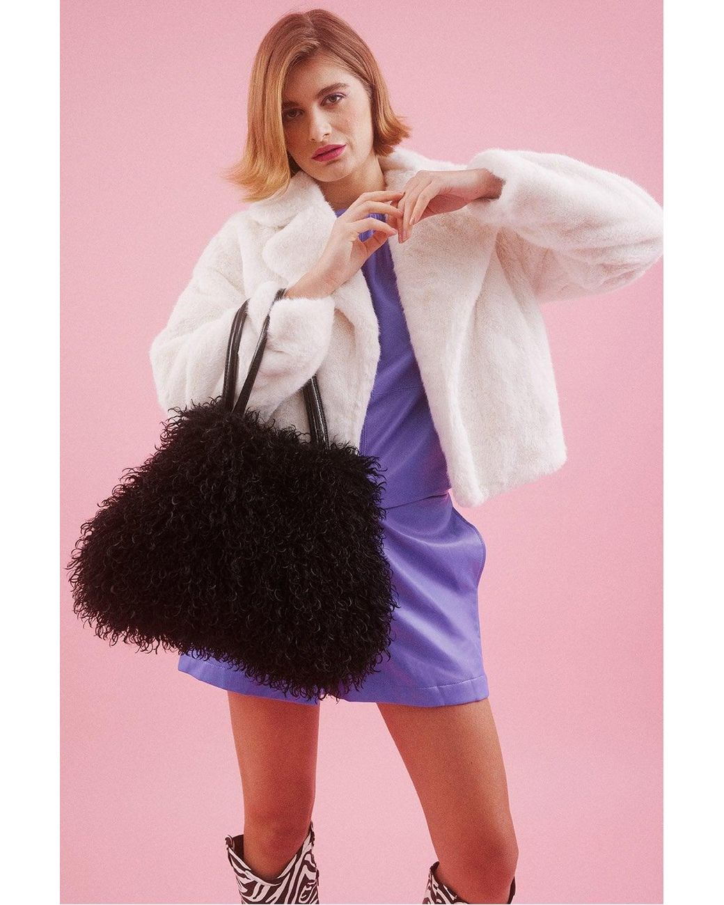 Jayley Pink Faux Fur Cropped Coat