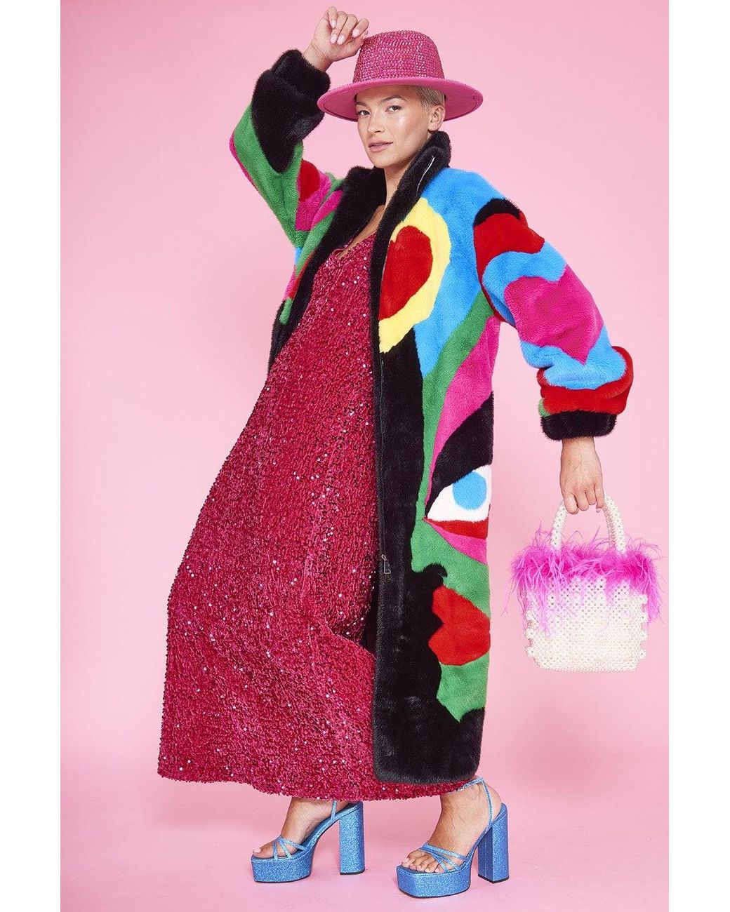 Jayley Pink Picasso Bamboo Blend Hand Painted Maxi Coat