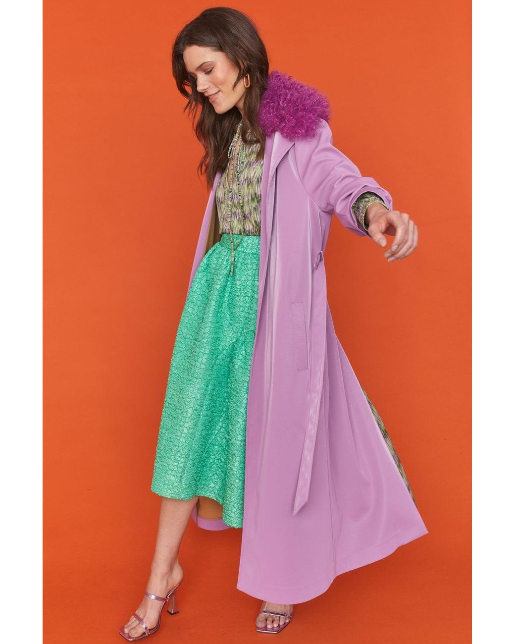 Jayley Red Faux Suede Lilac Trench Coat With Faux Shearling Collar Size: S
