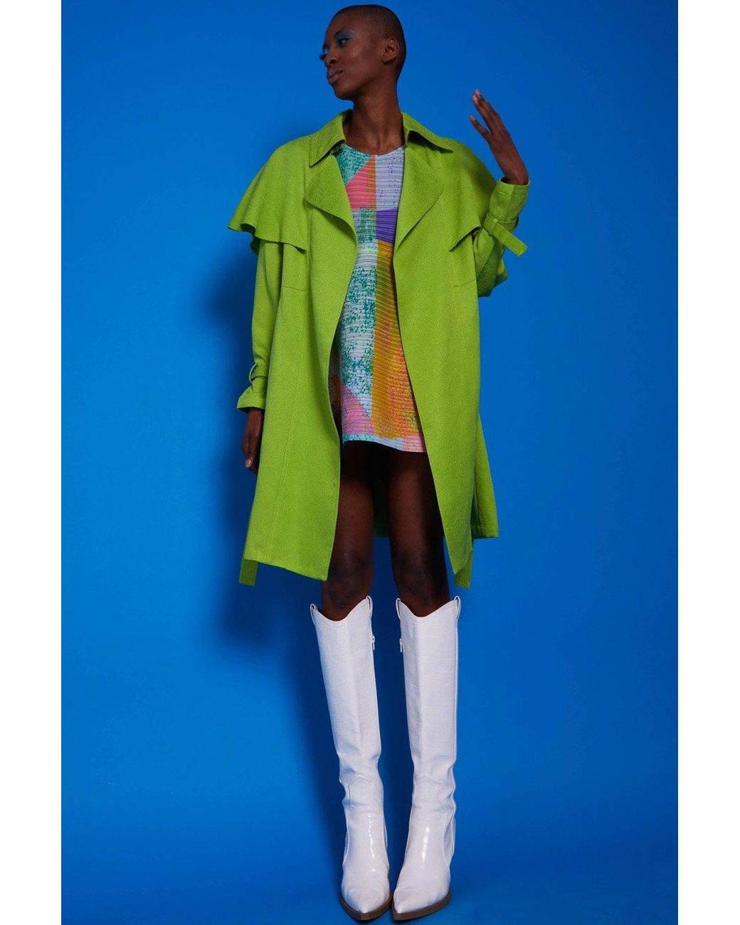 Jayley Blue Midi Trench Coat