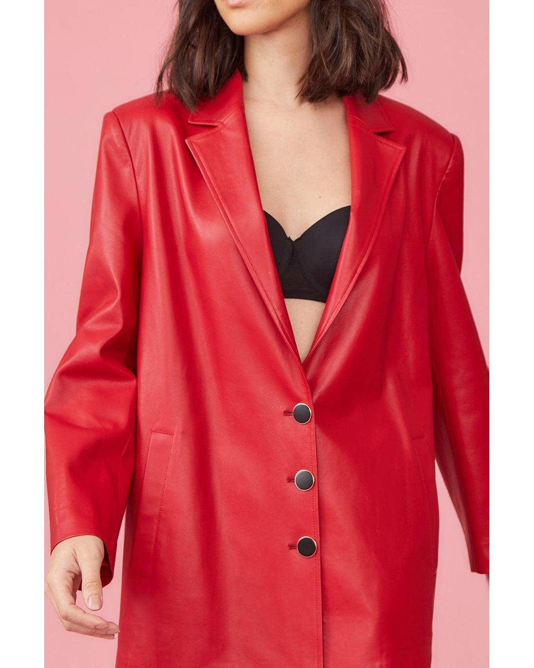 Jayley Pink Eco Leather Long Blazer