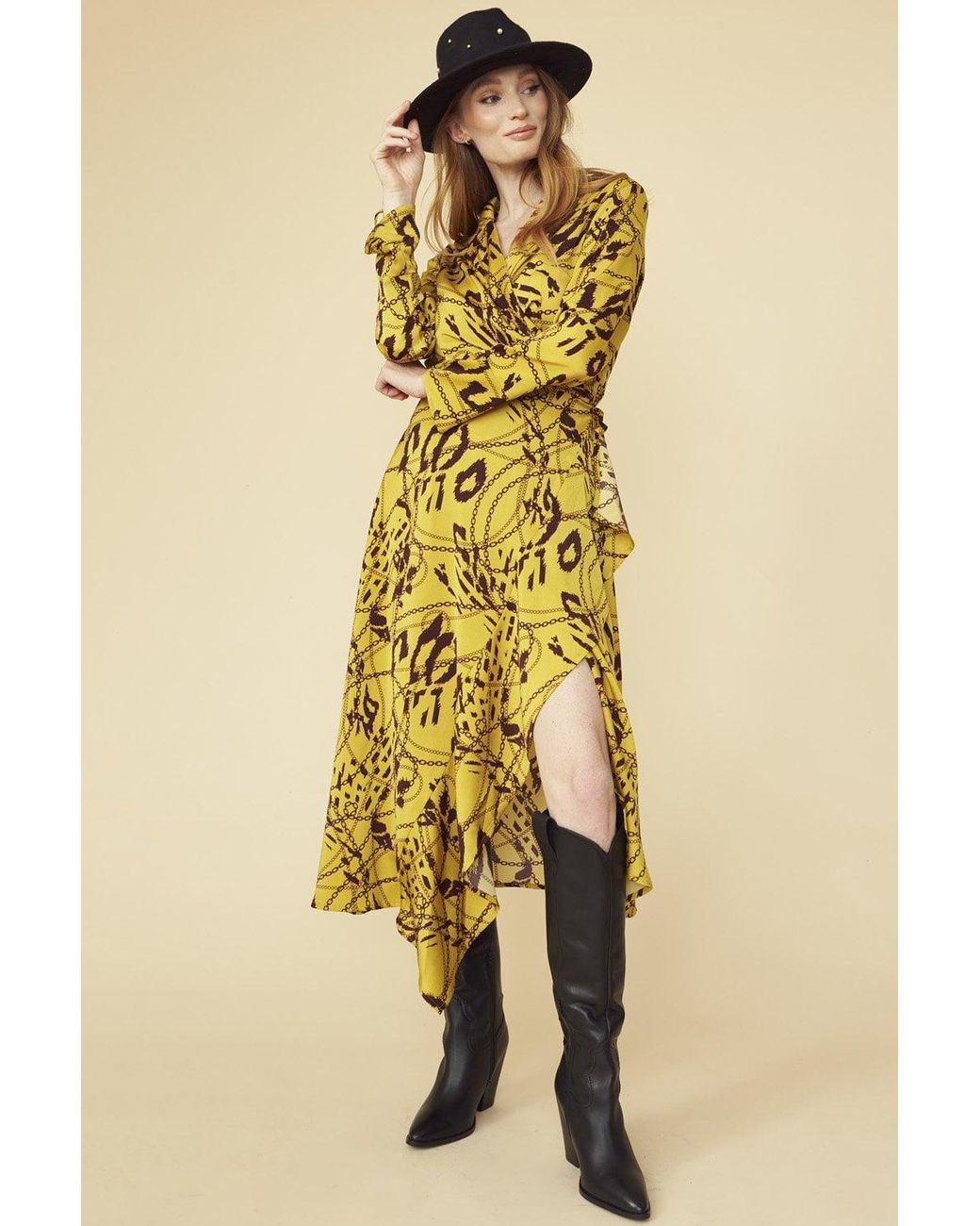 Jayley Yellow Tencel Blend Lucky Chain Wrap Dress