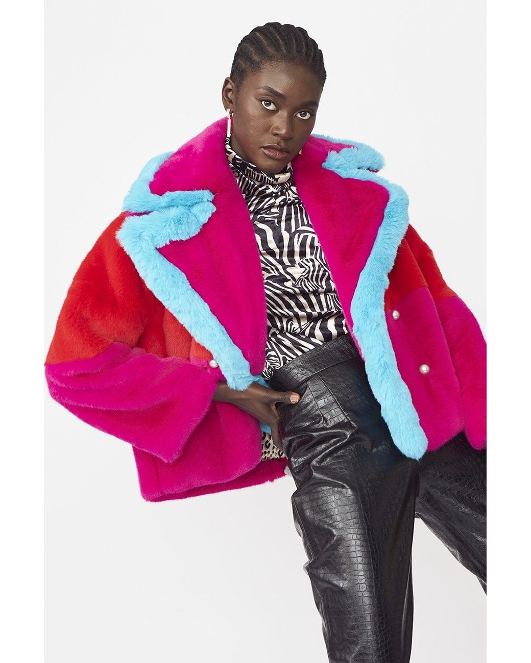 Jayley Pink Gigi Patchwork Cropped Coat