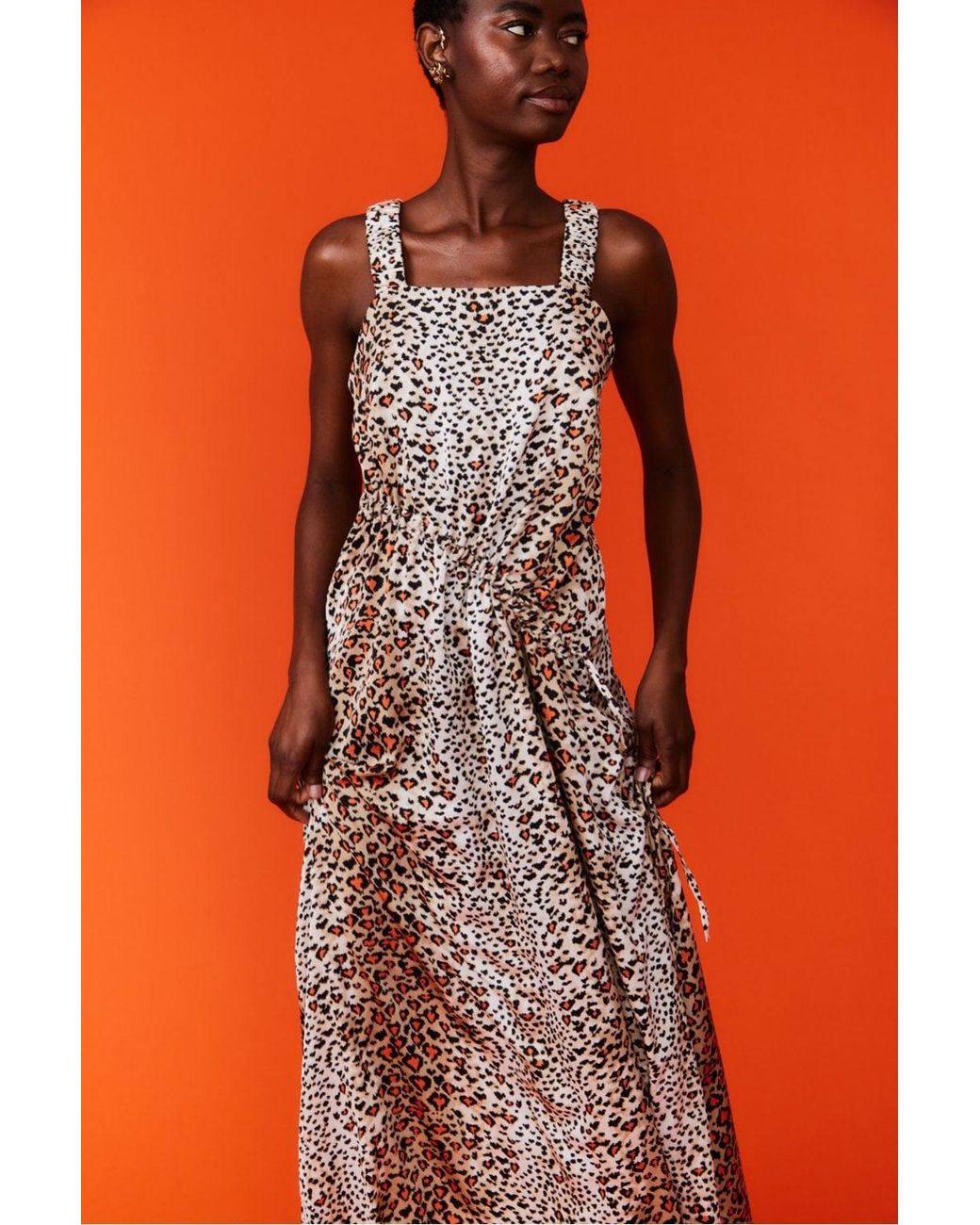 Jayley Orange Silk Blend Animal Print Maxi Tea Dress