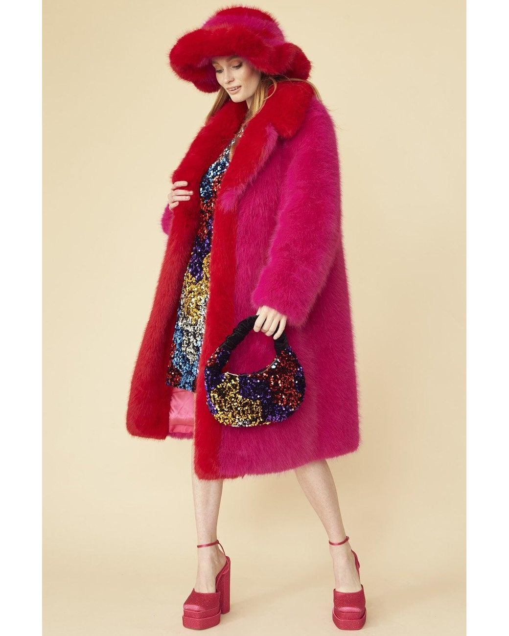 Jayley Pink Knitted Bamboo Faux Fur Maxi Coat