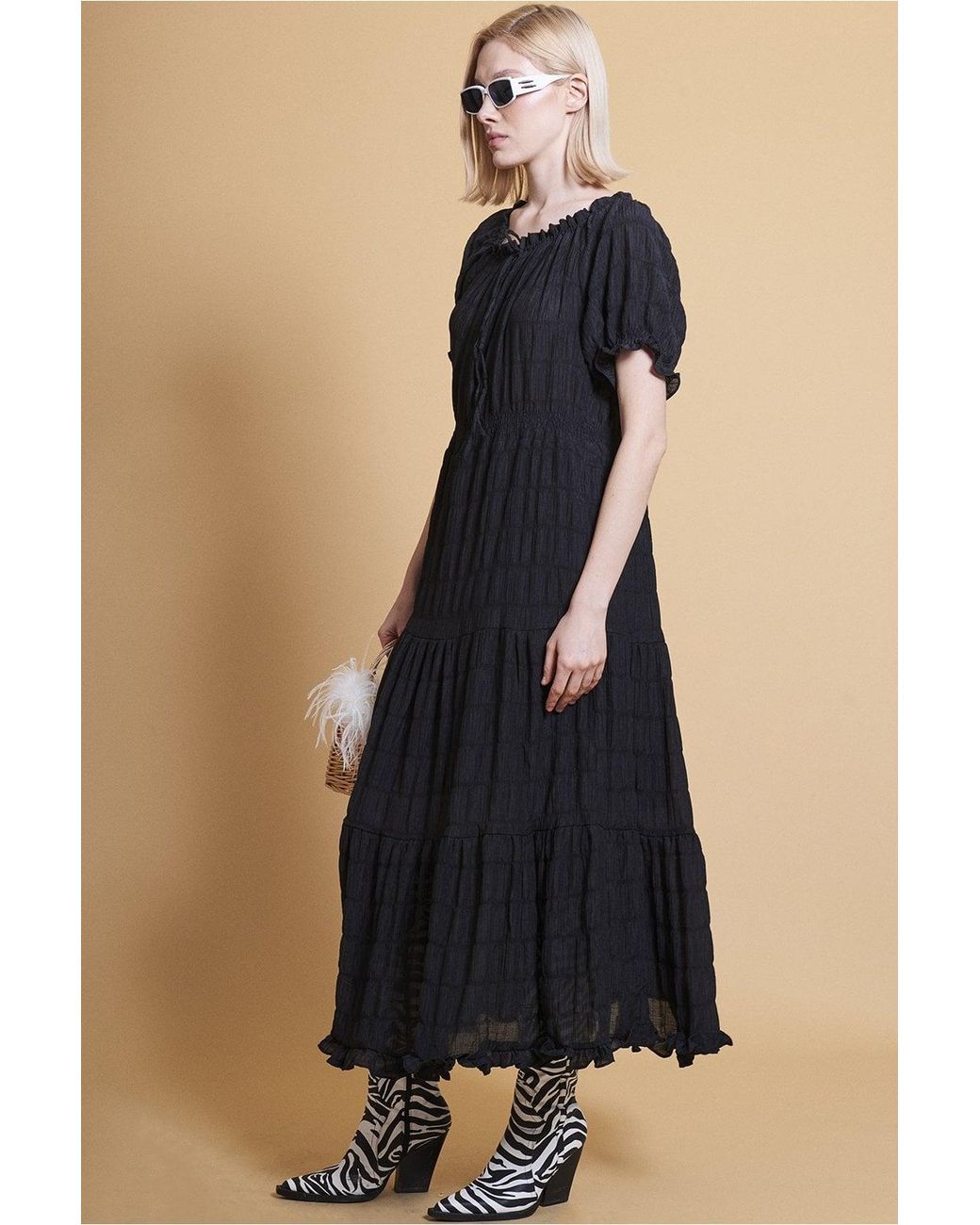 Jayley Blue Silk Blend Maxi Ruffle Dress