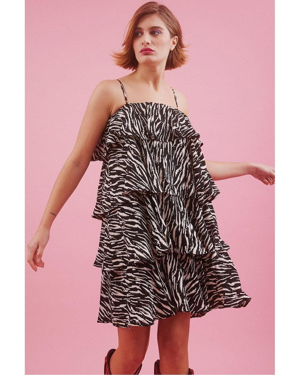 Jayley Pink Zebra Print Tiered Rara Dress