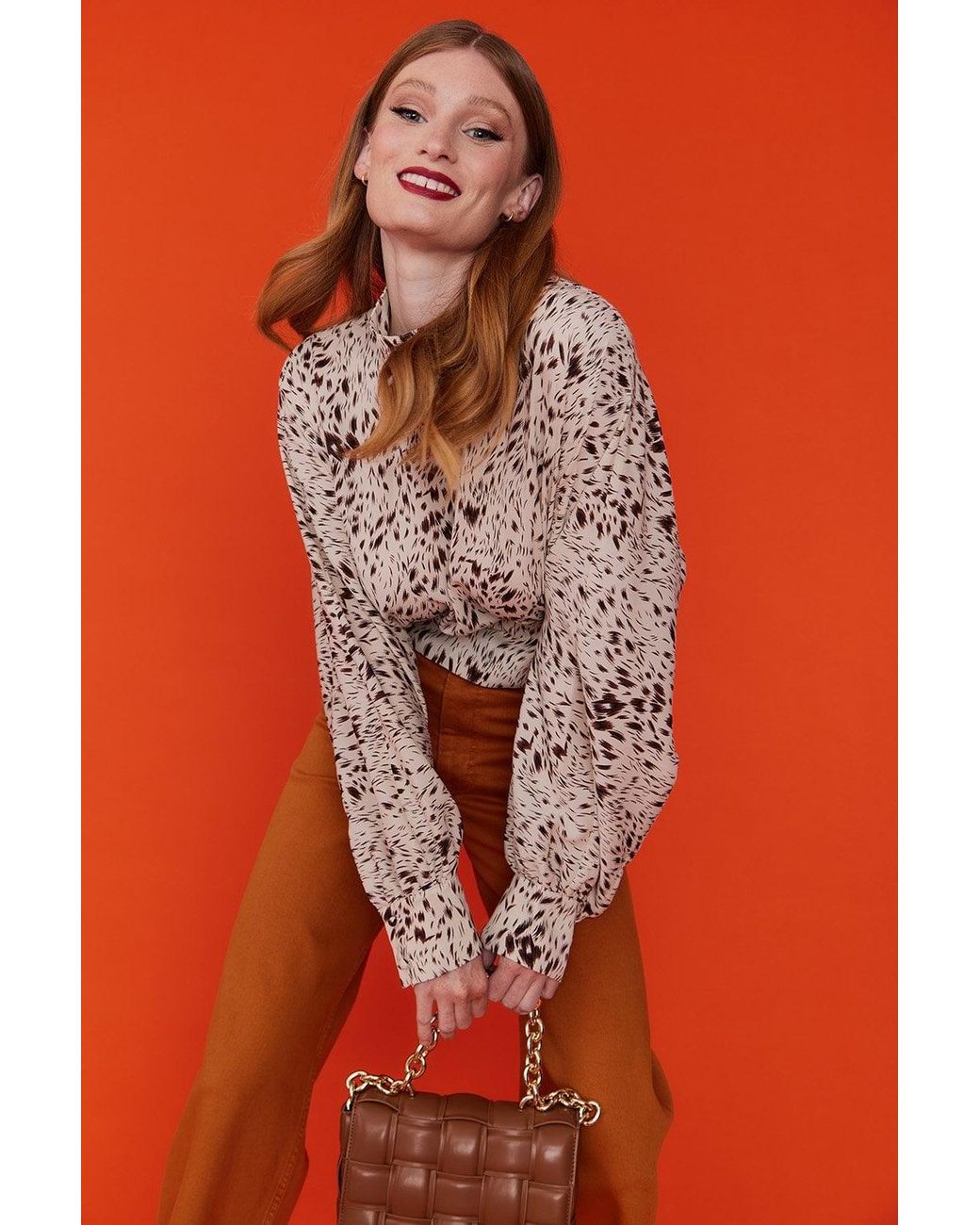 Jayley Orange Silk Blend Animal Print Blouse