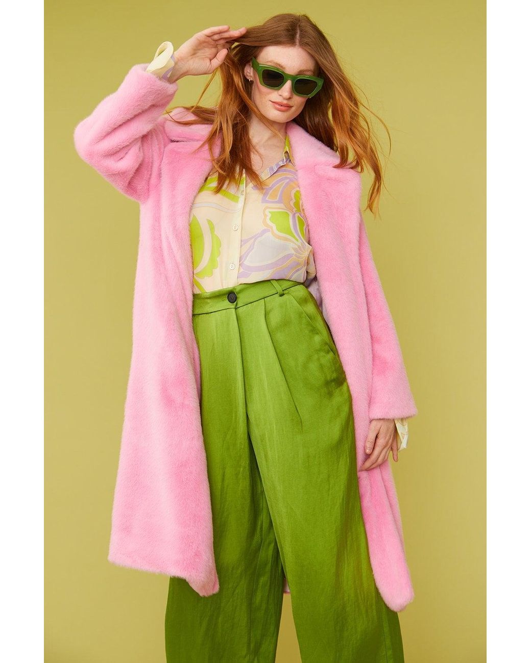 Jayley Green Faux Fur Midi Coat