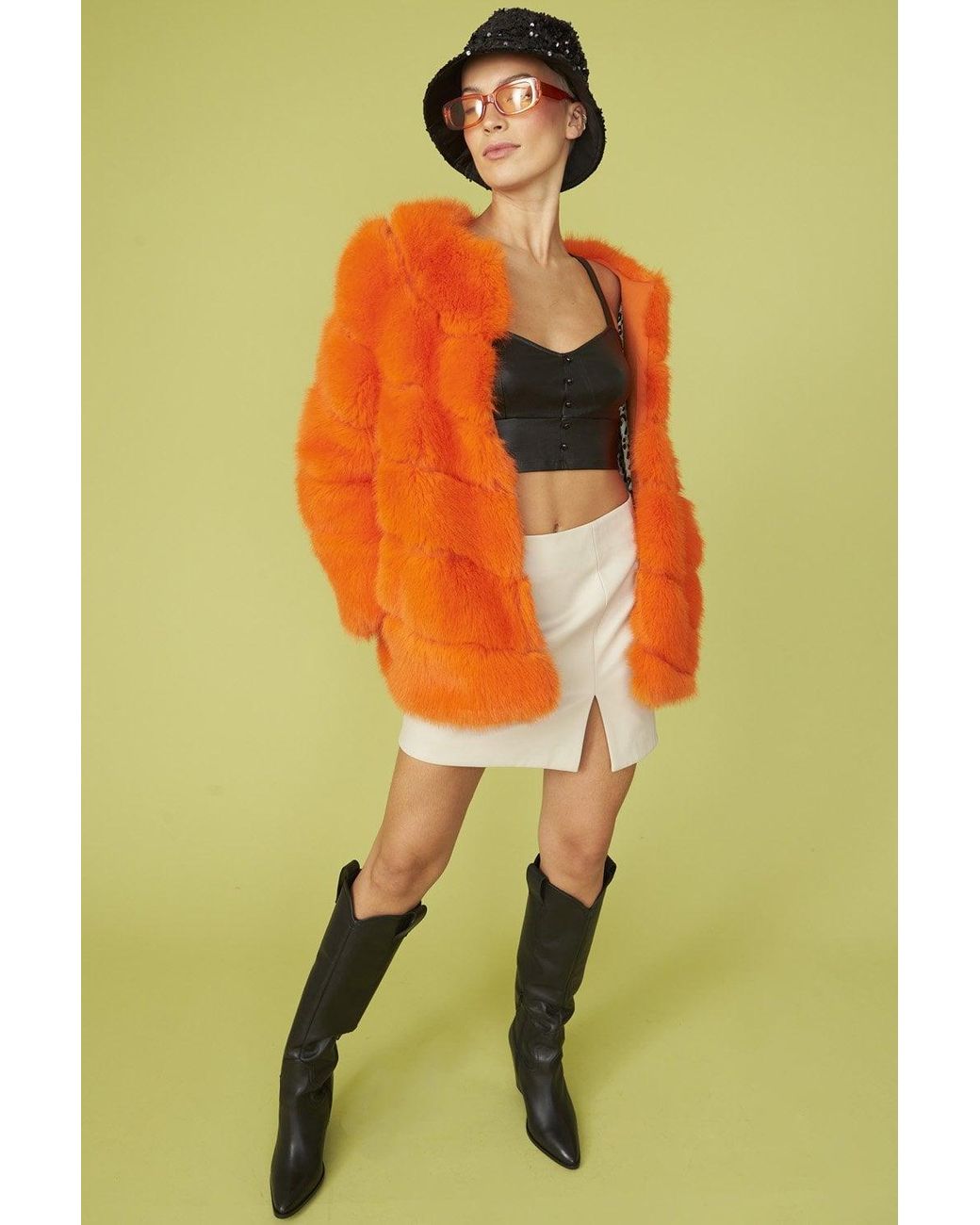 Jayley Green Faux Fur Striped Gaga Coat