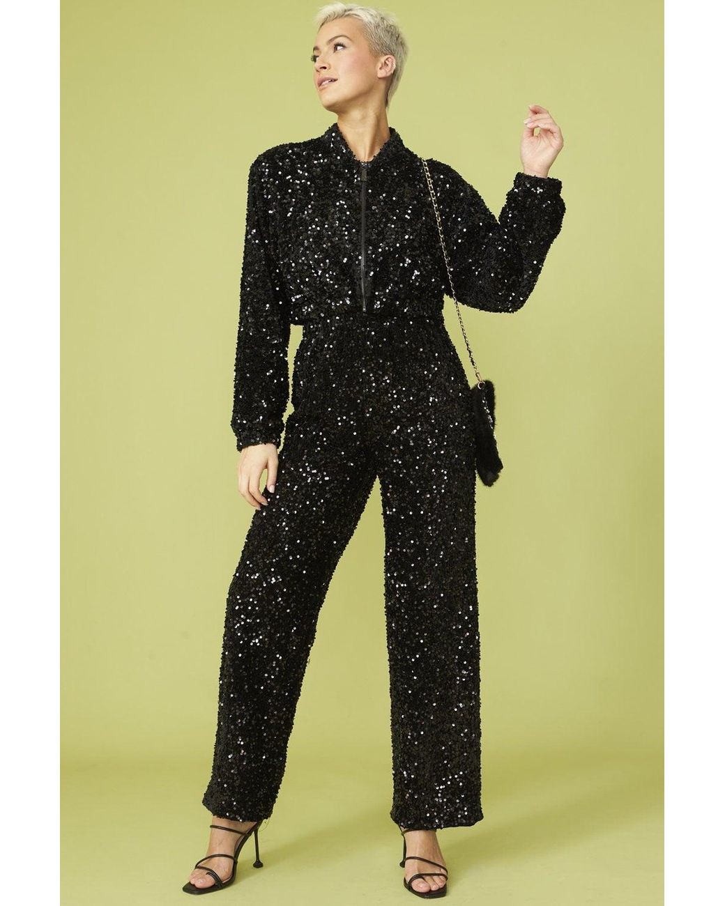 Jayley Black Sequin Bomber Jacket