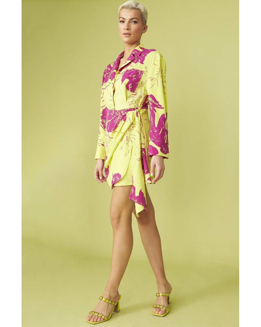 Jayley Yellow Rayon Blend Sienna Floral Mini Shirt Dress