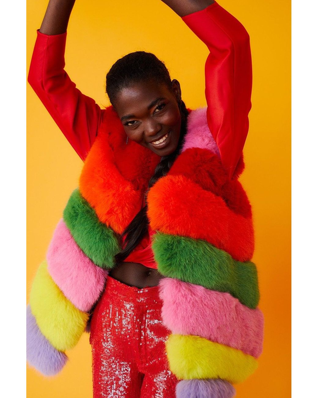 Jayley Orange Gaga Faux Fur Striped Gilet