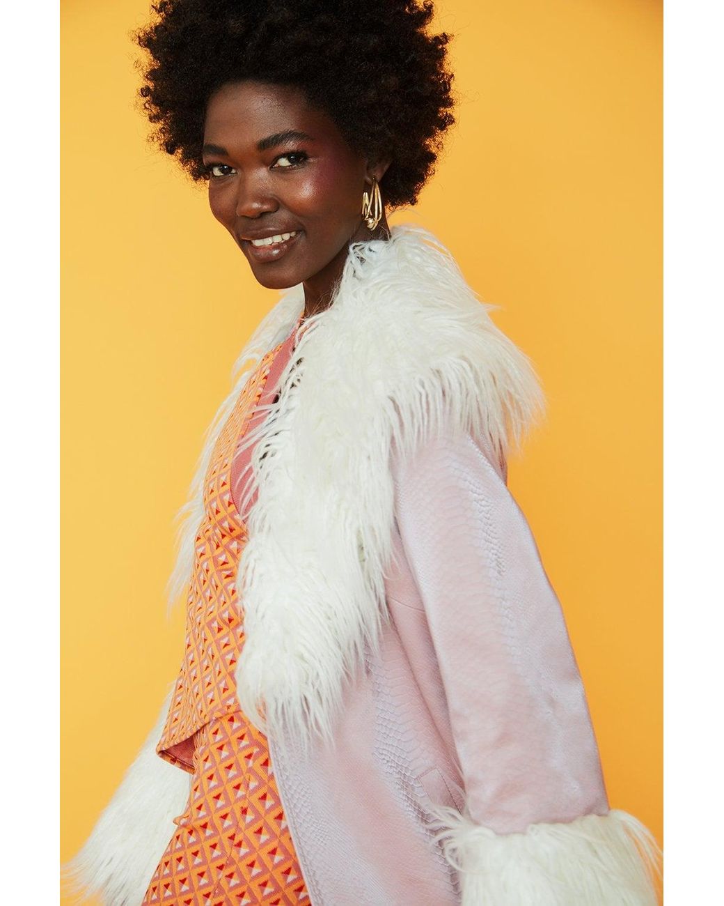 Jayley Blue And Mongolian Fur And Faux Suede Coat