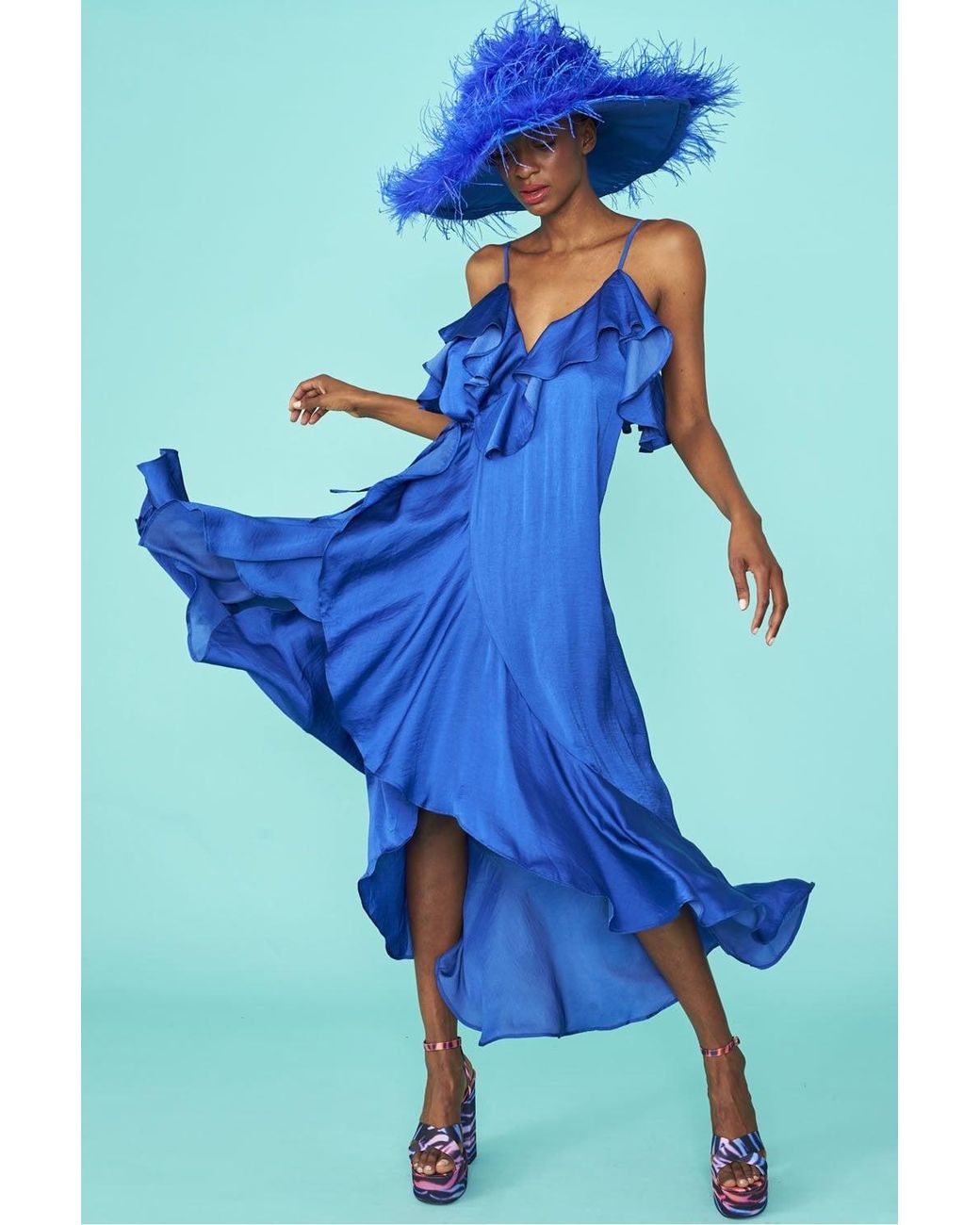 Jayley Blue Silk Blend Maxi Ruffle Dress
