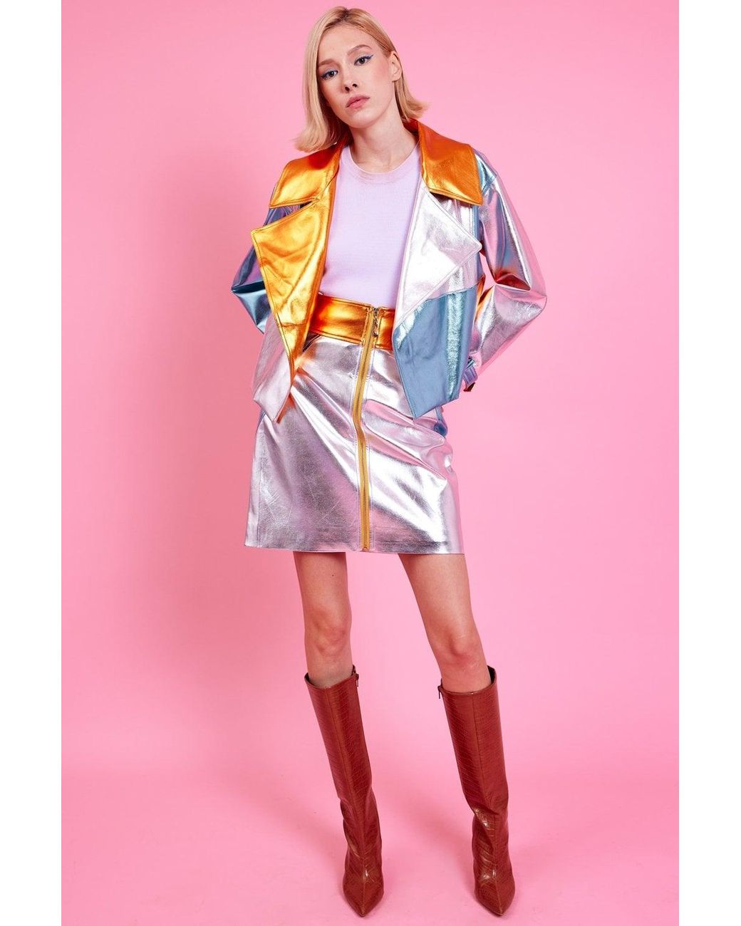 Jayley Pink Faux Leather Mini Skirt