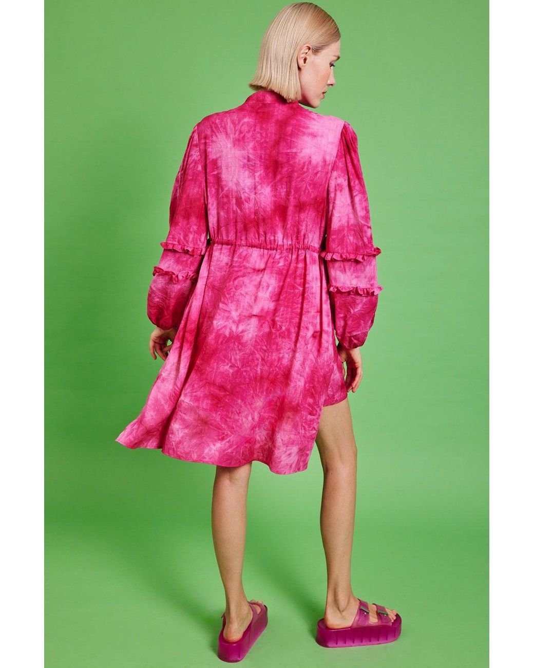 Jayley Green Love Herb Ruffle Shirt Dress