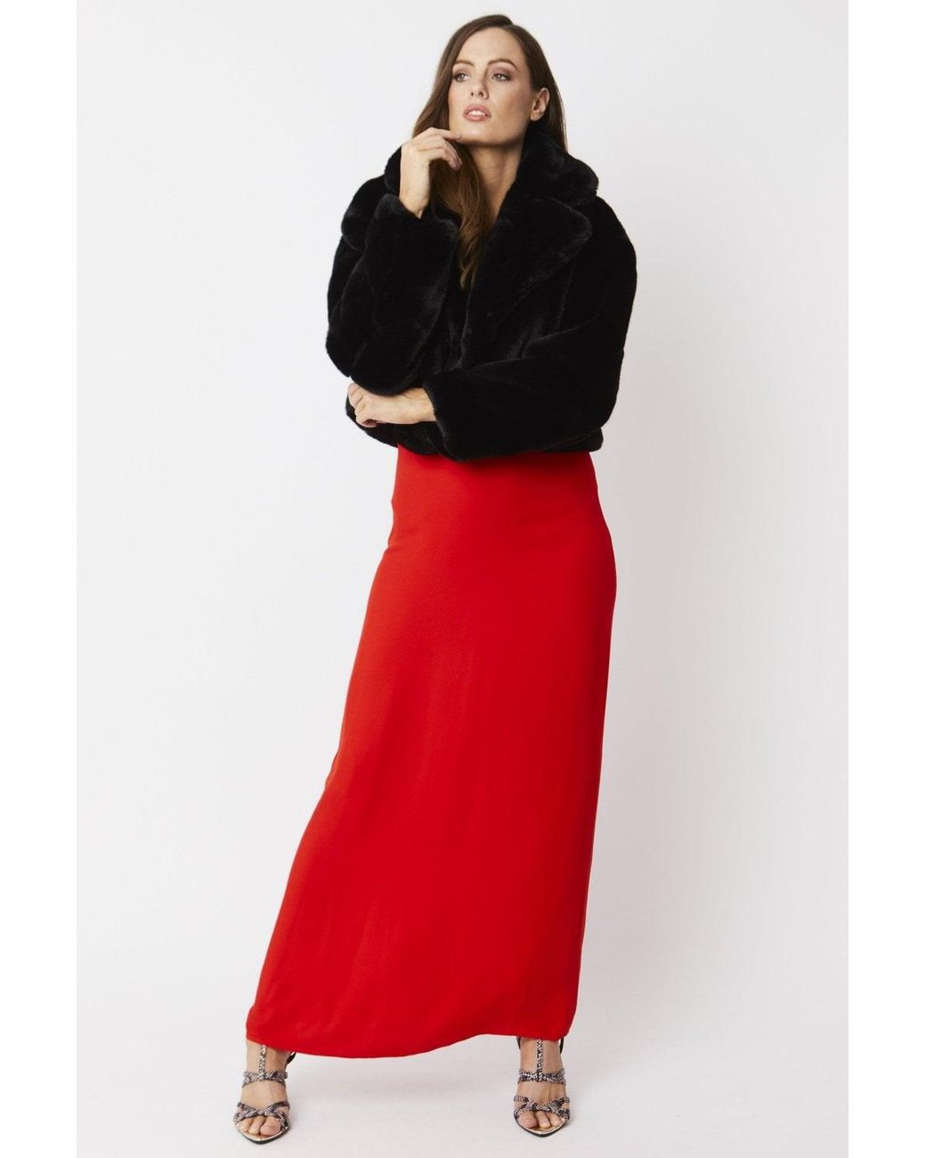 Jayley Red Faux Fur Cropped Coat