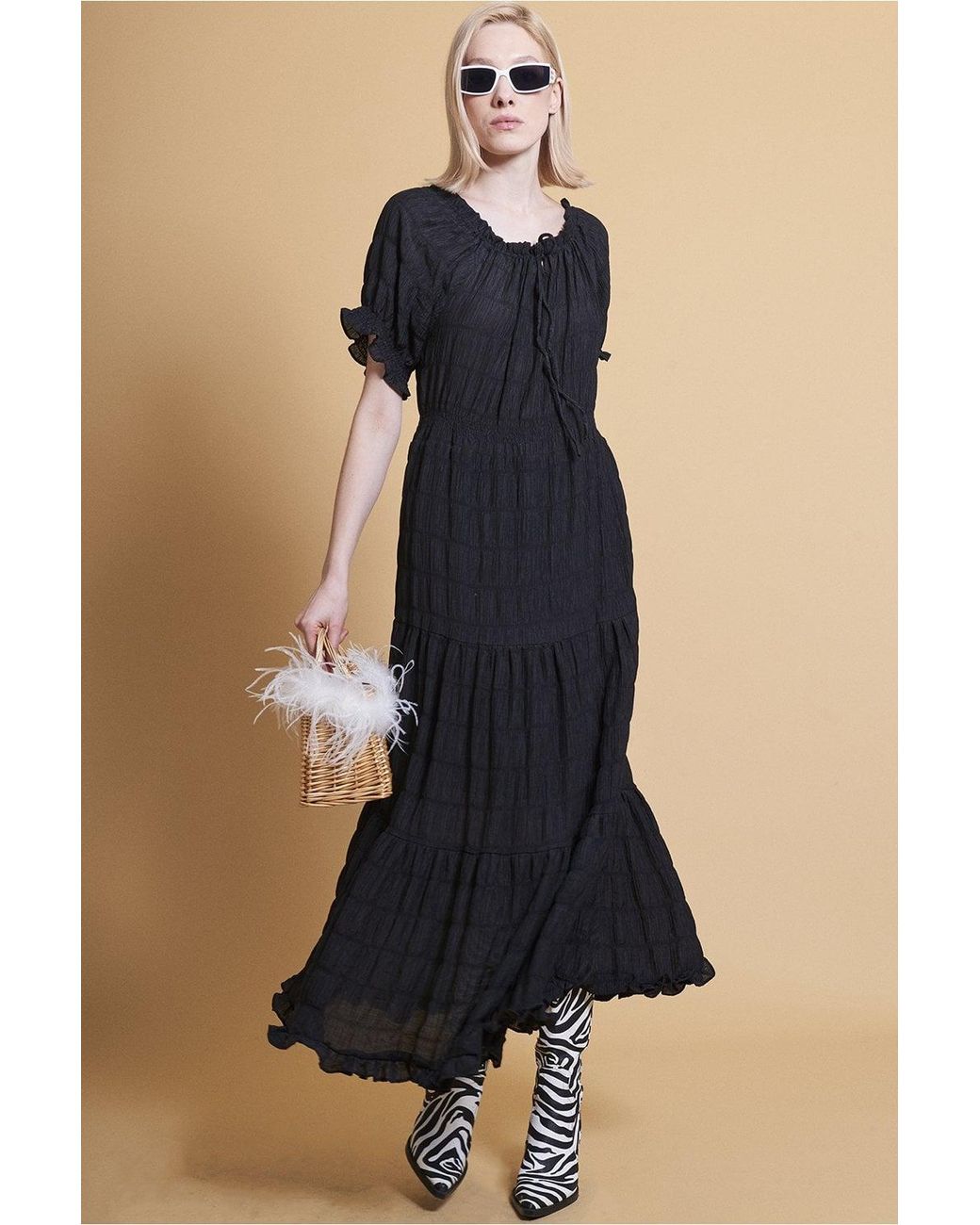 Jayley Blue Silk Blend Maxi Ruffle Dress