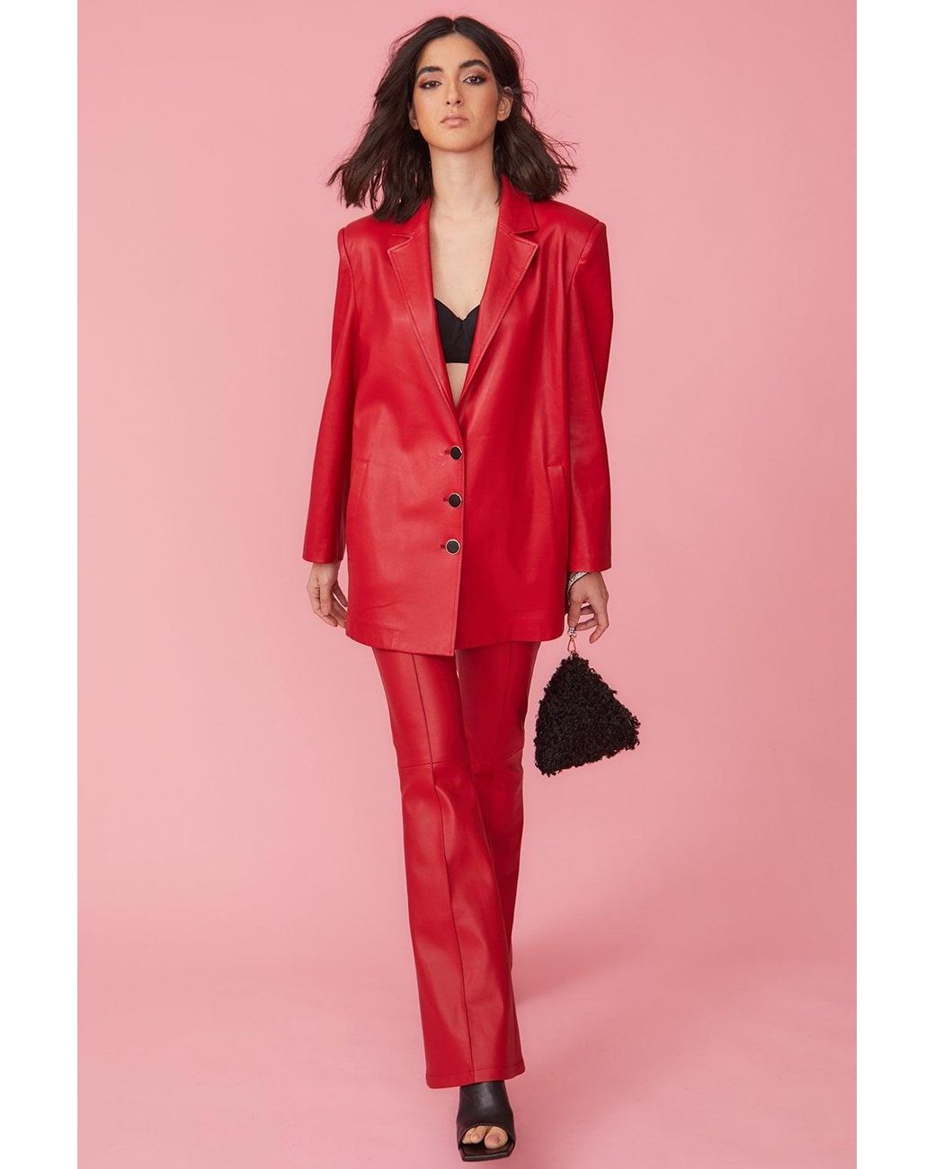 Jayley Pink Eco Leather Long Blazer