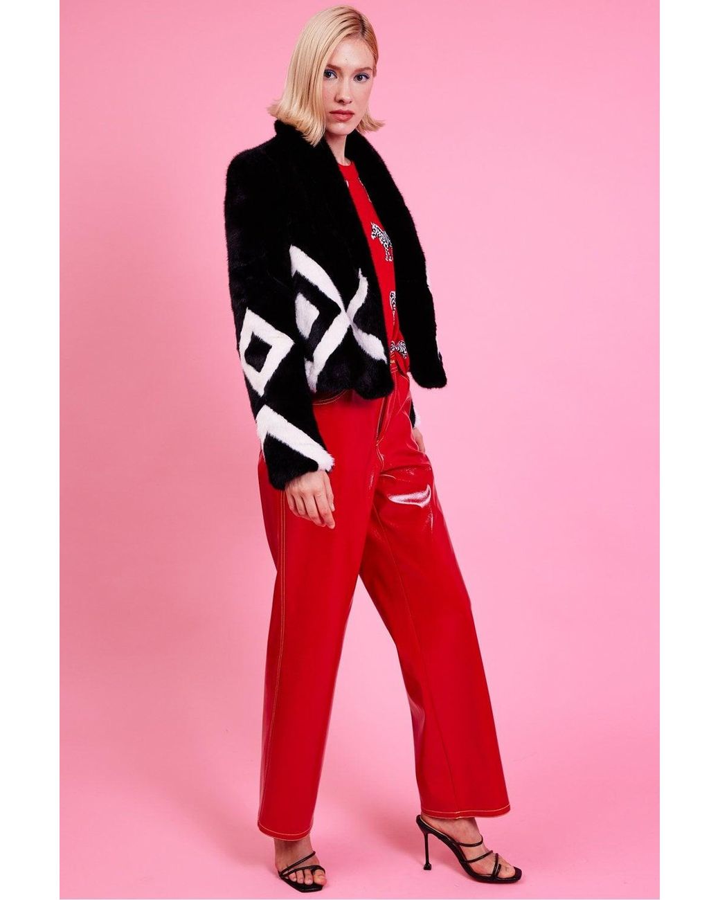 Jayley Red Faux Fur Cropped Jacket