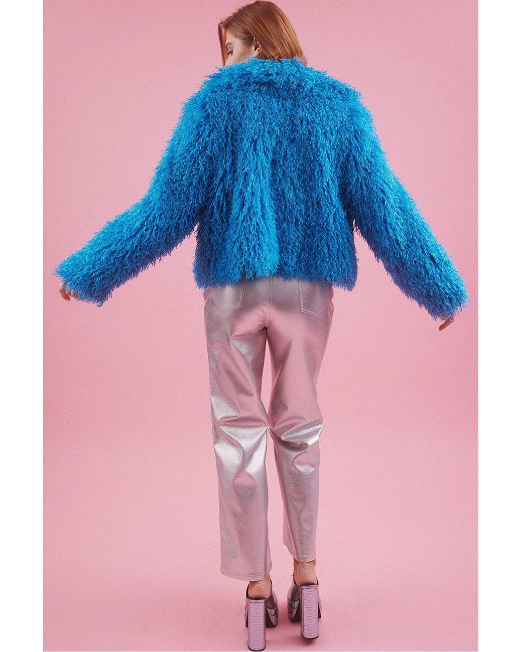 Jayley Blue Bamboo Lyocell Knitted Vegan Faux Shearling Jacket