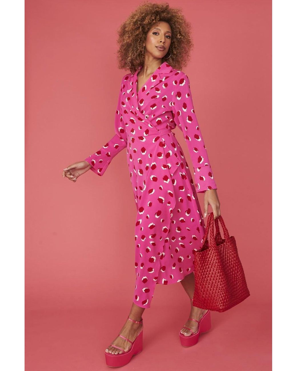 Jayley Pink Silk Blend Sorrento Wrap Maxi Dress