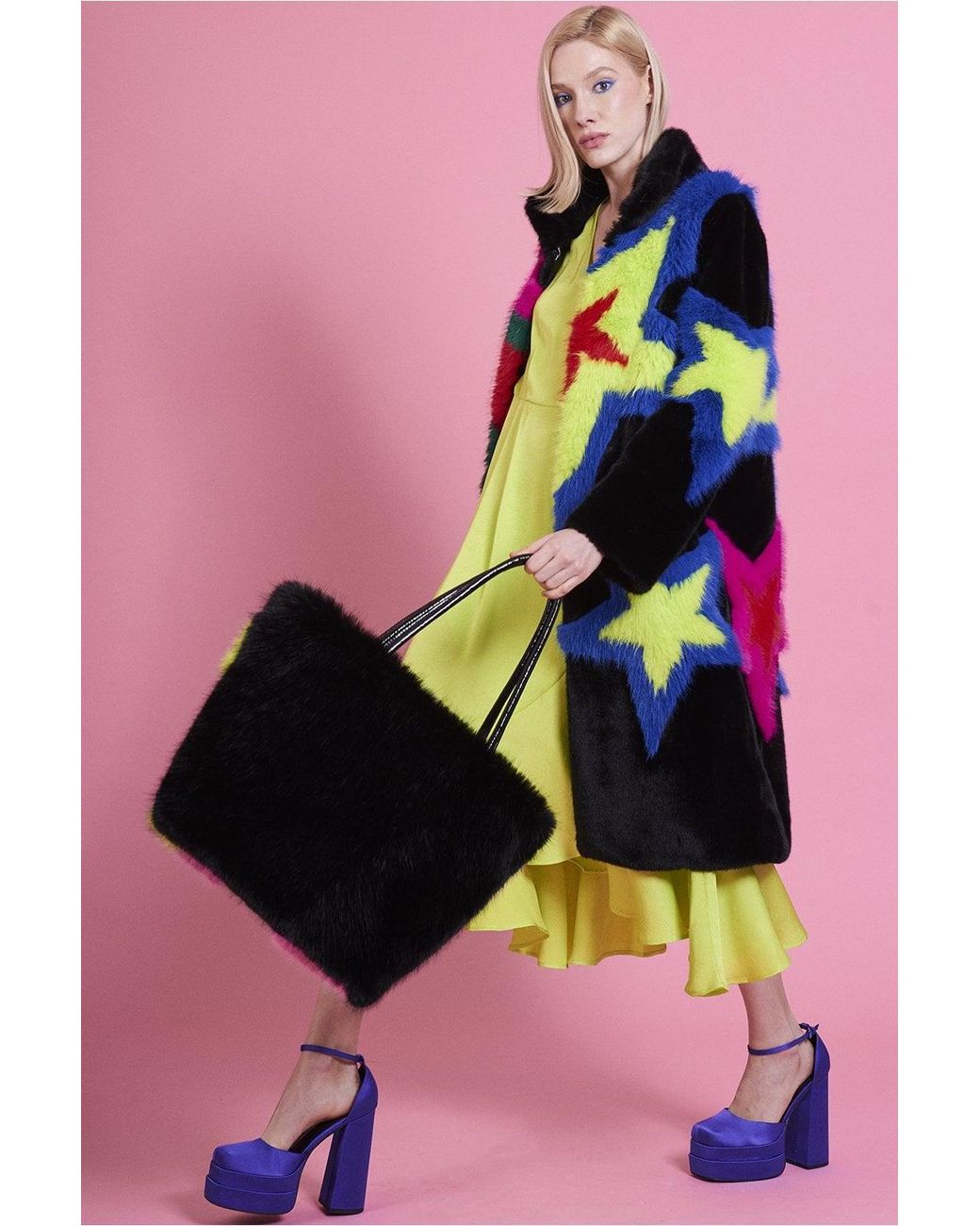 Jayley Pink Handmade Bamboo Faux Fur Star Coat