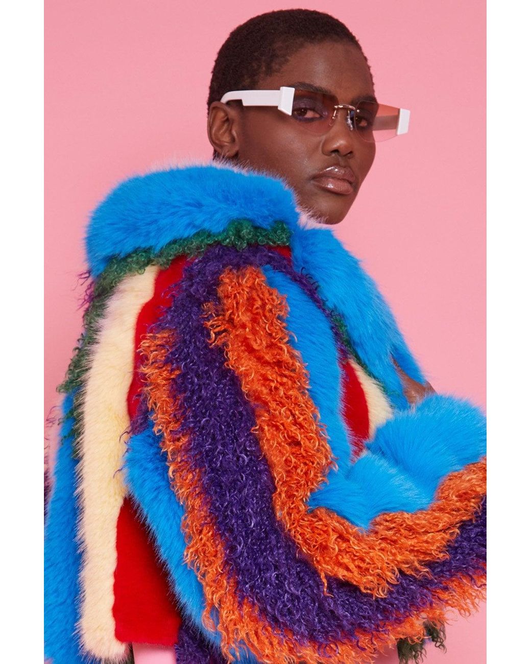 Jayley Red Faux Fur Hand Crafted Eco Bamboo Cropped Coat