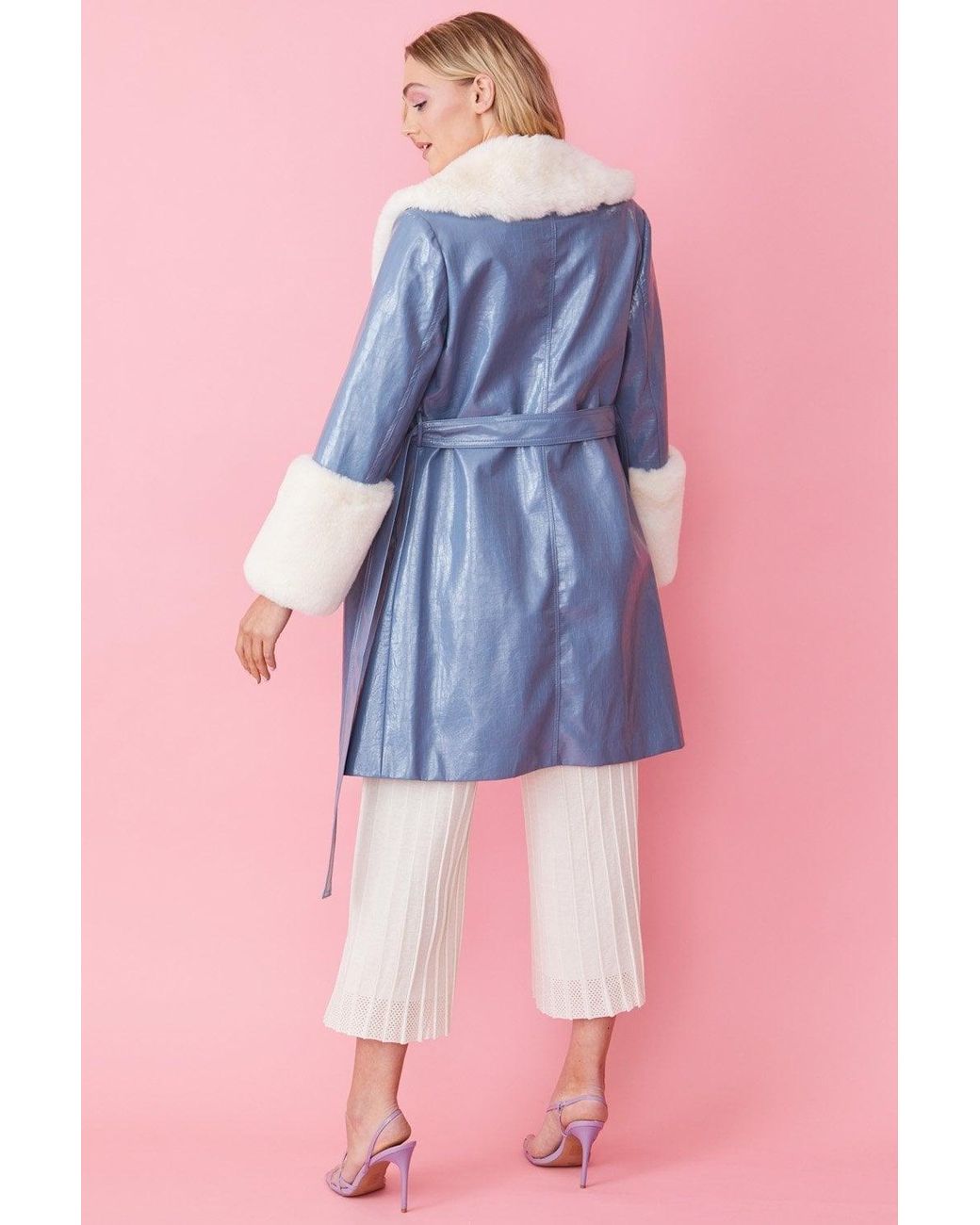 Jayley Pink Luxury Faux Leather Aubrey Coat With Detachable Faux Fur C