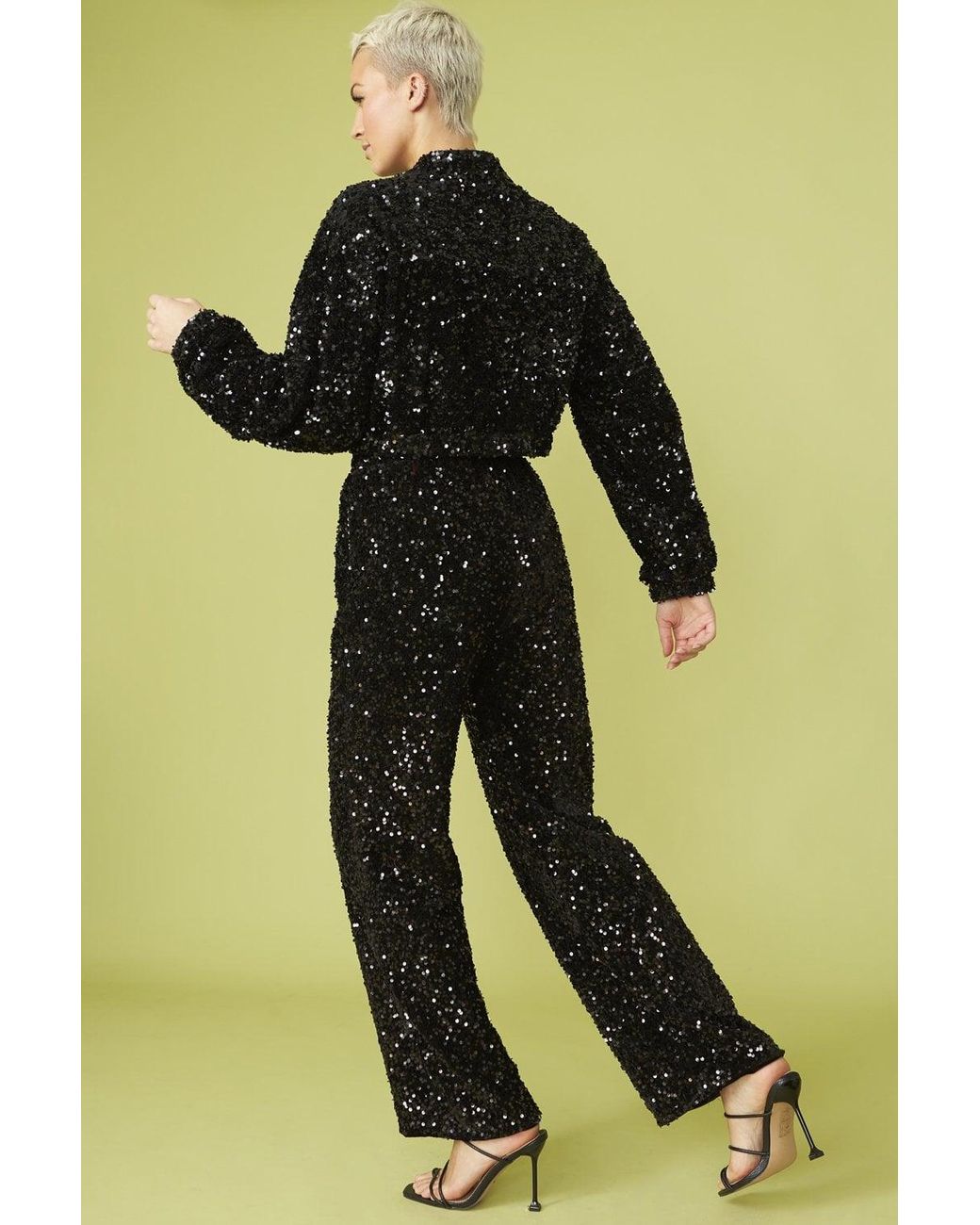 Jayley Black Sequin Bomber Jacket