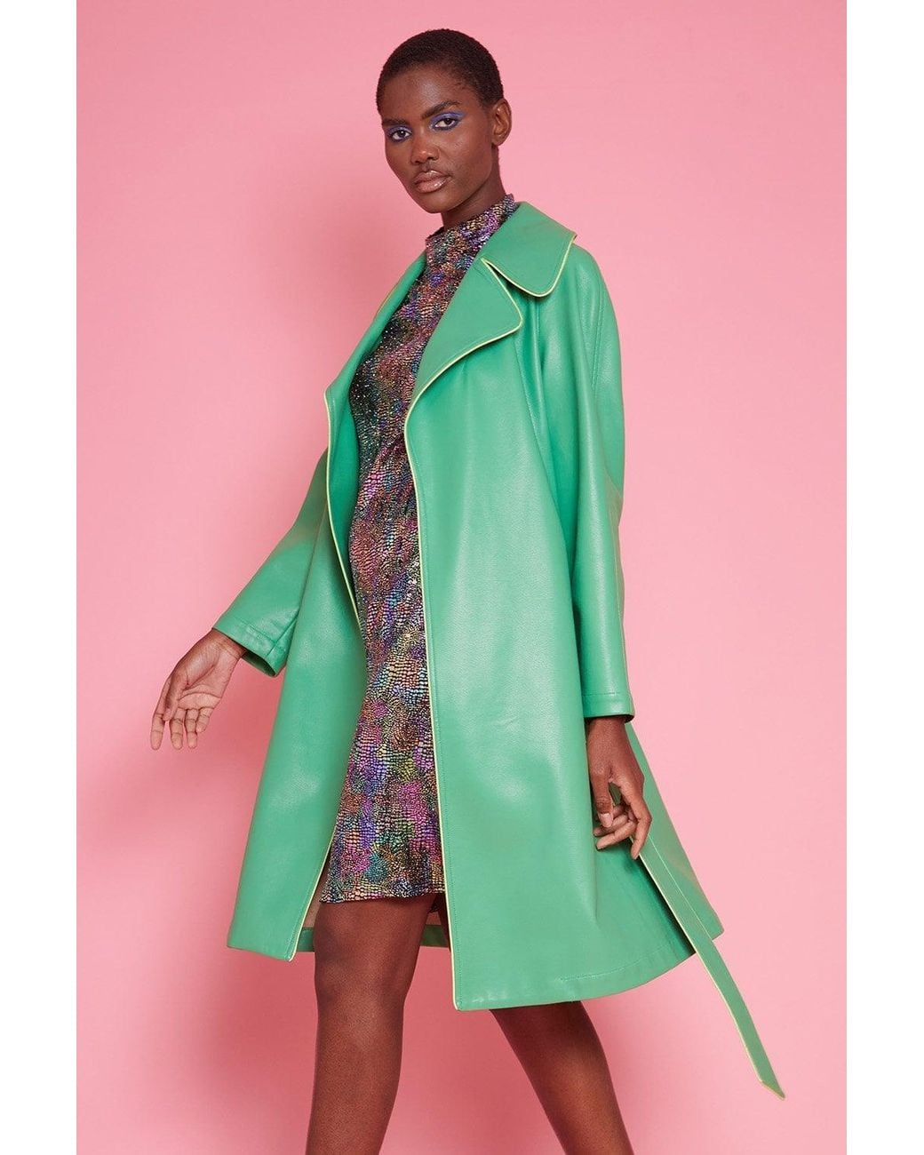 Jayley Green Eco Leather Trench Coat