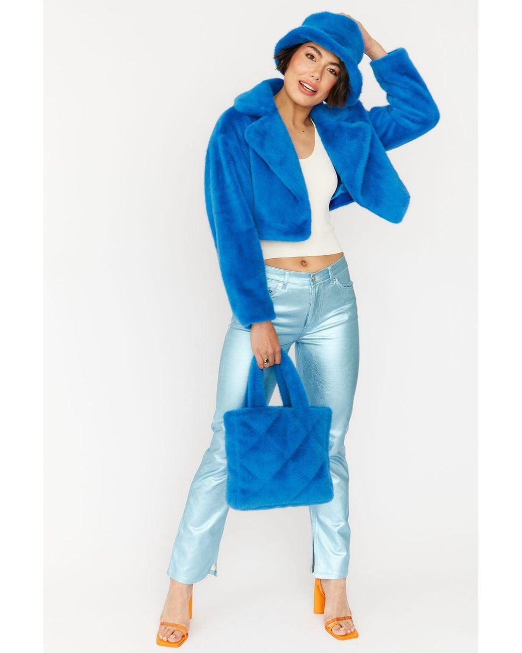 Jayley Blue Faux Fur Cropped Jacket
