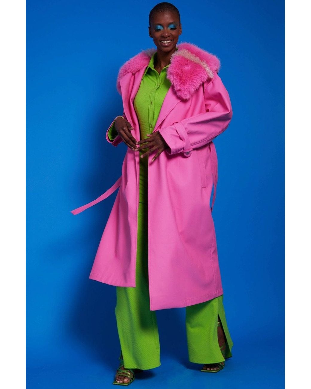 Jayley Blue Hot Eco Leather Trench Coat
