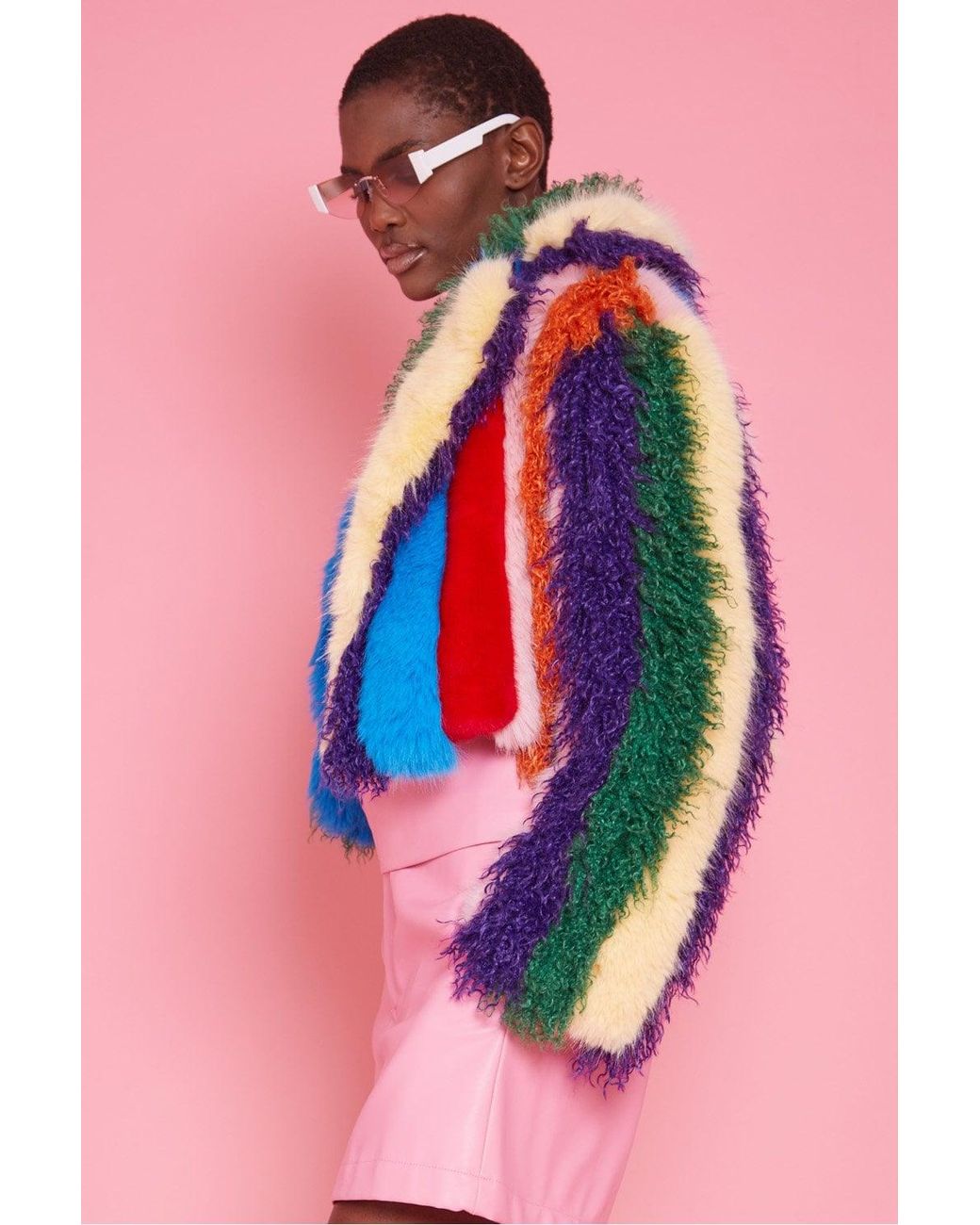 Jayley Red Faux Fur Hand Crafted Eco Bamboo Cropped Coat
