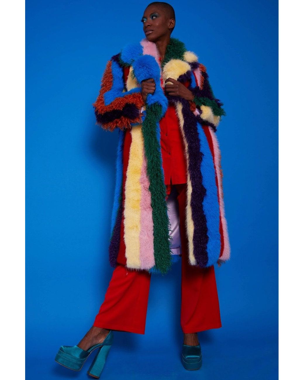 Jayley Blue Faux Fur Hand Crafted Eco Bamboo Maxi Coat