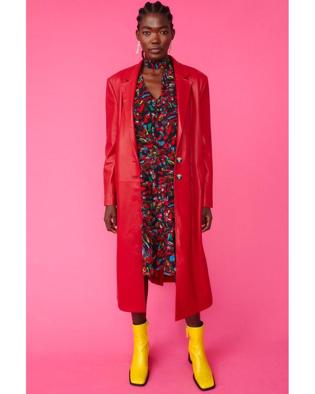 Jayley Pink Eco Leather Trench Coat