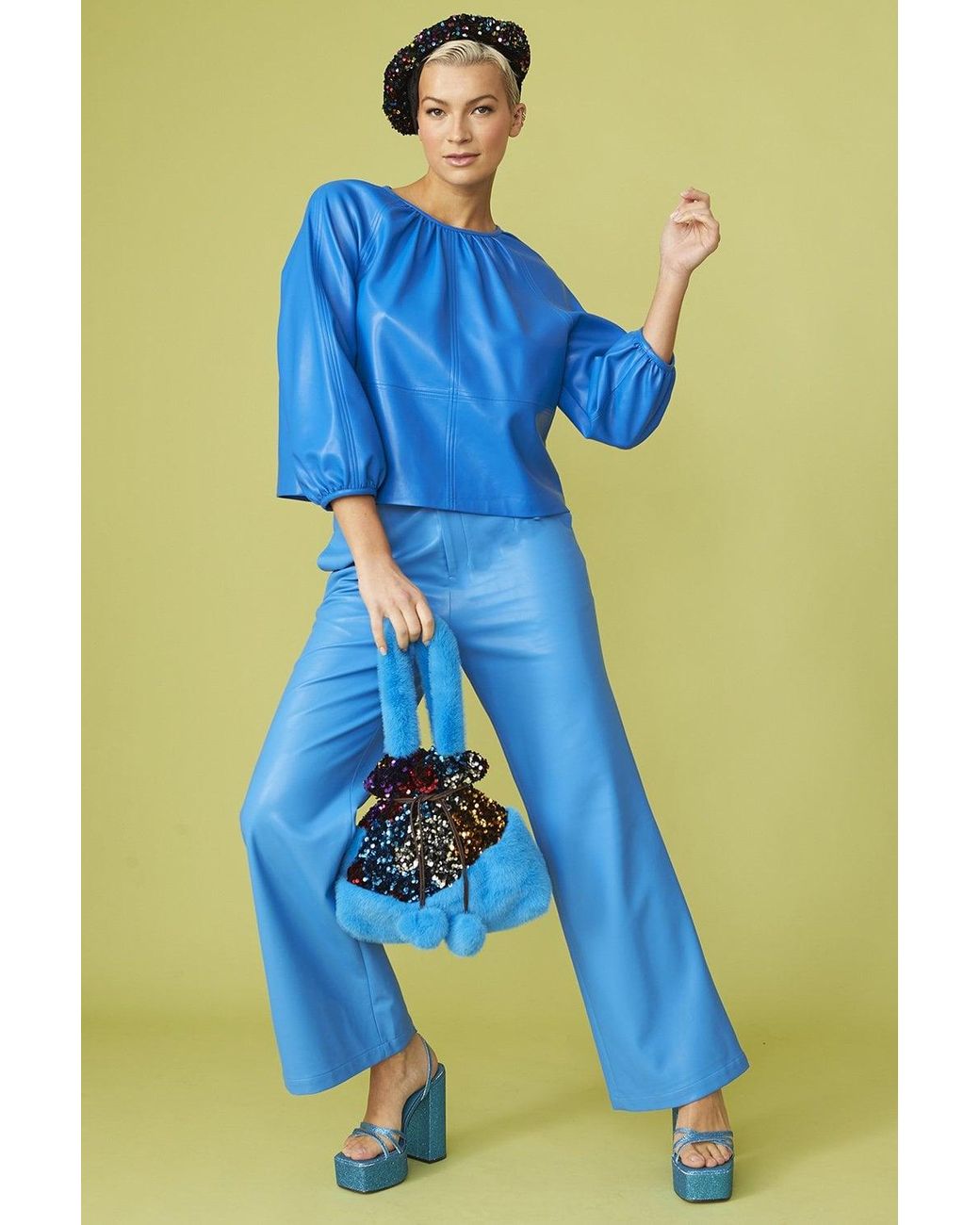 Jayley Blue Eco Leather Swing Top