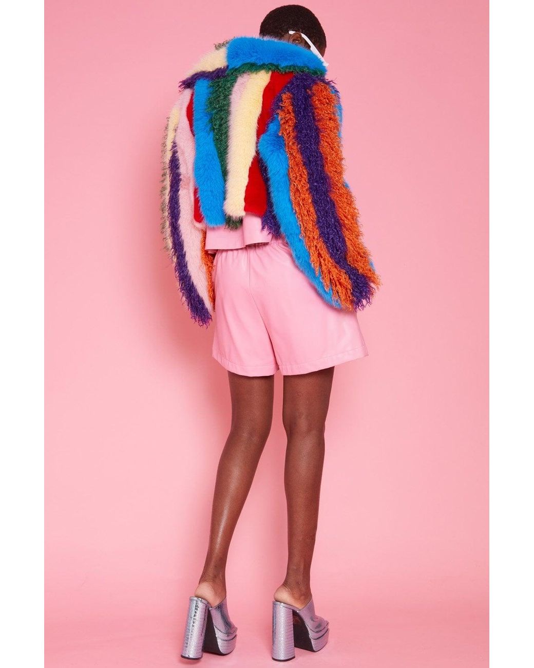 Jayley Red Faux Fur Hand Crafted Eco Bamboo Cropped Coat