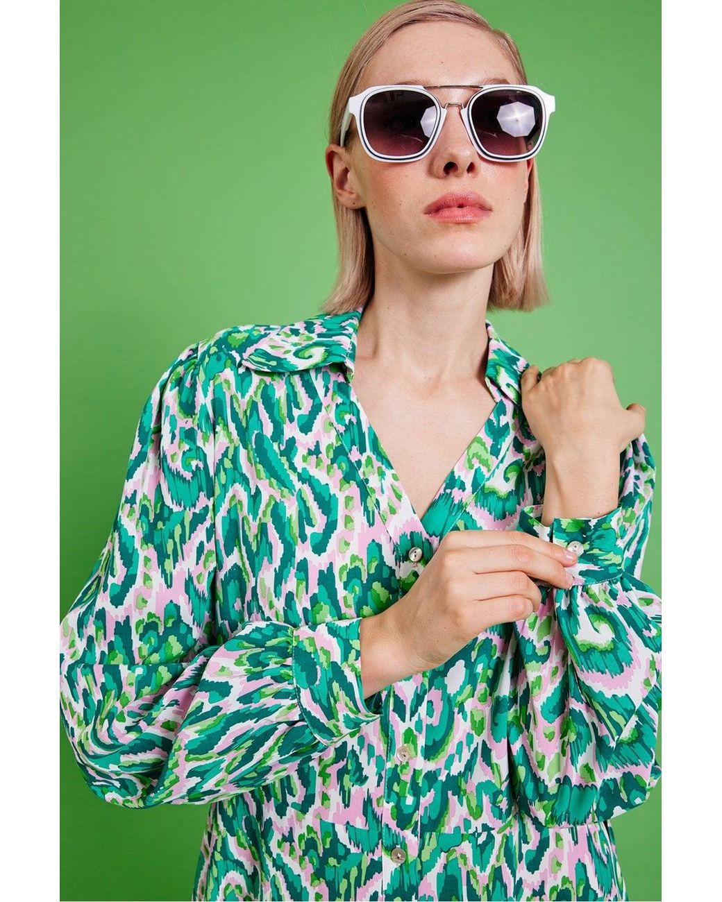 Jayley Green Rayon Oversized Shirt