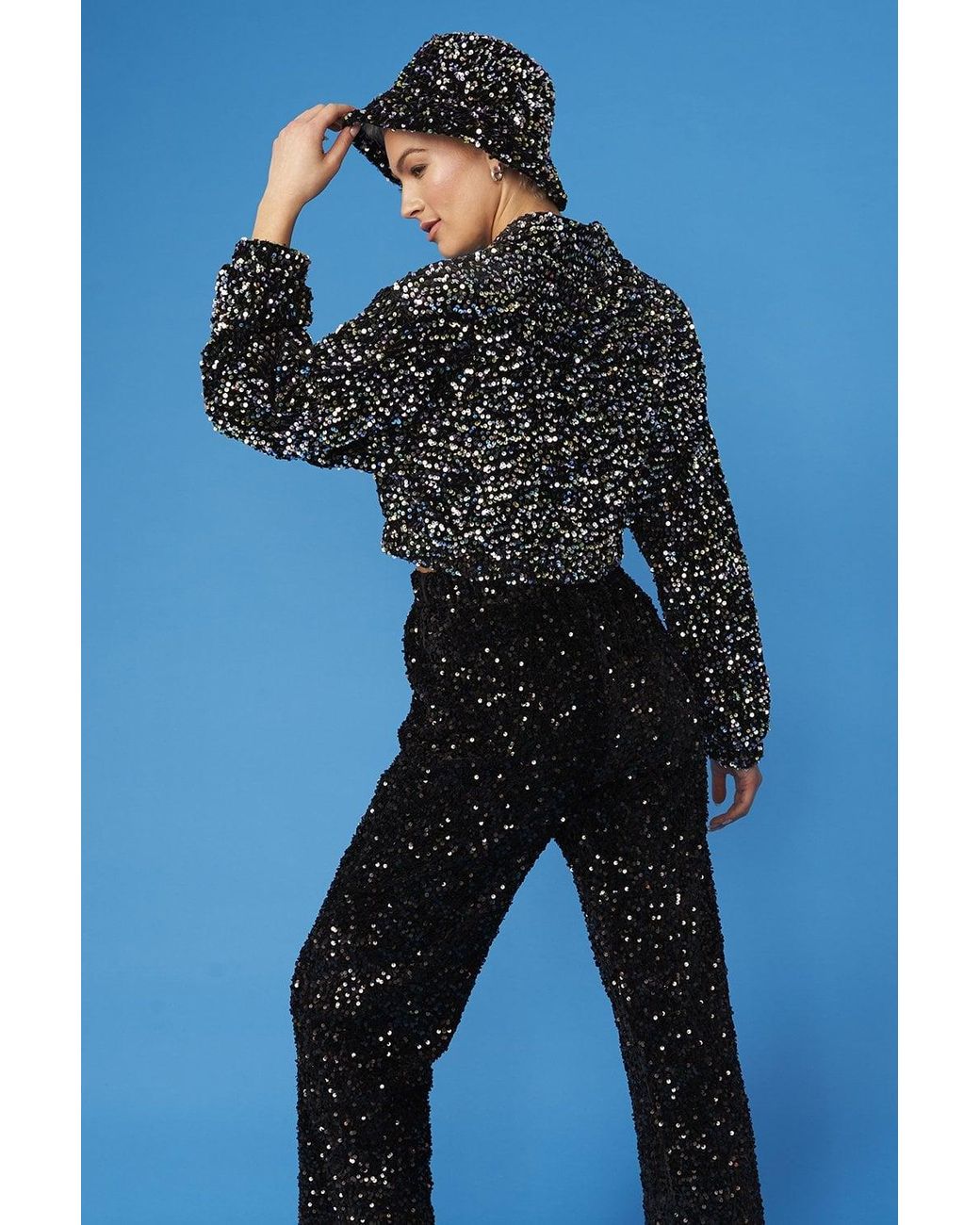 Jayley Blue Multi Sequin Bomber Jacket