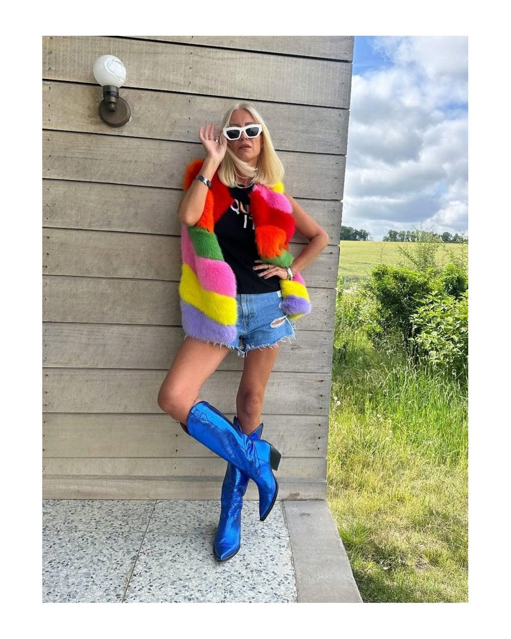 Jayley Orange Gaga Faux Fur Striped Gilet