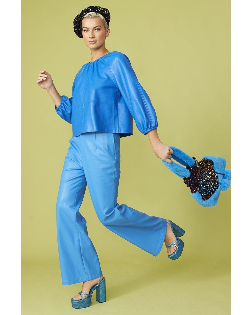 Jayley Blue Eco Leather Swing Top