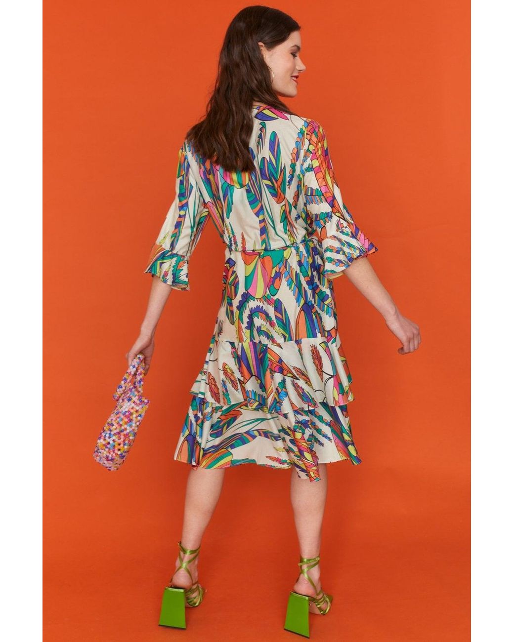 Jayley Orange Havanna Tropical Wrap Midi Dress