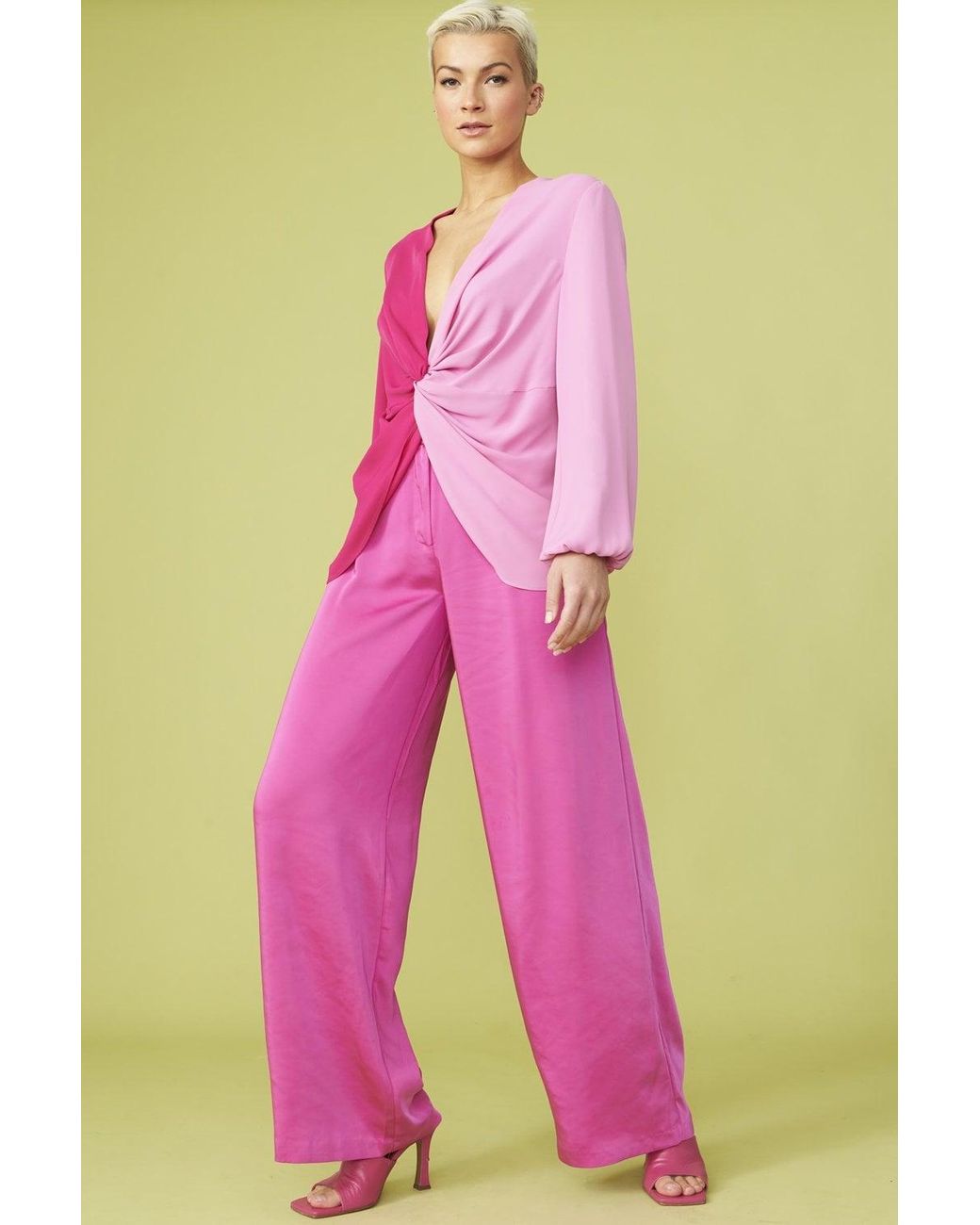 Jayley Pink Silk Blend Two Tone Blouse