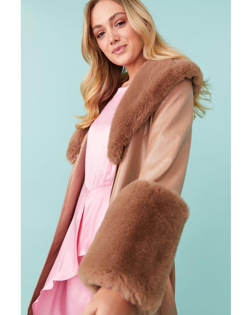 Jayley Multicolor Faux Leather Jacket With Detachable Faux Fur Cuffs &Amp; Collar
