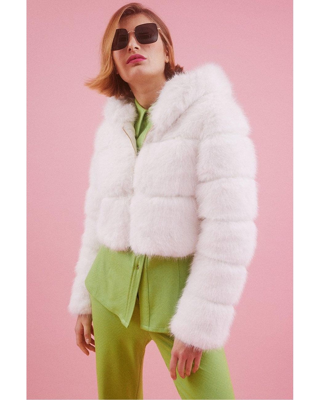 Jayley Pink Hooded Bamboo Faux Fur Puffer Coat