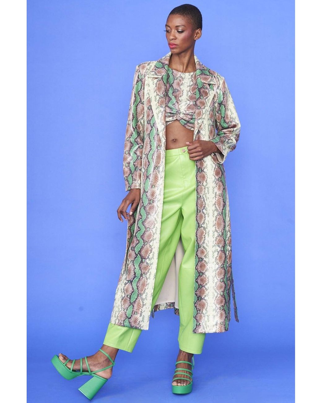 Jayley Blue Snake Print Beltedtrent Coat