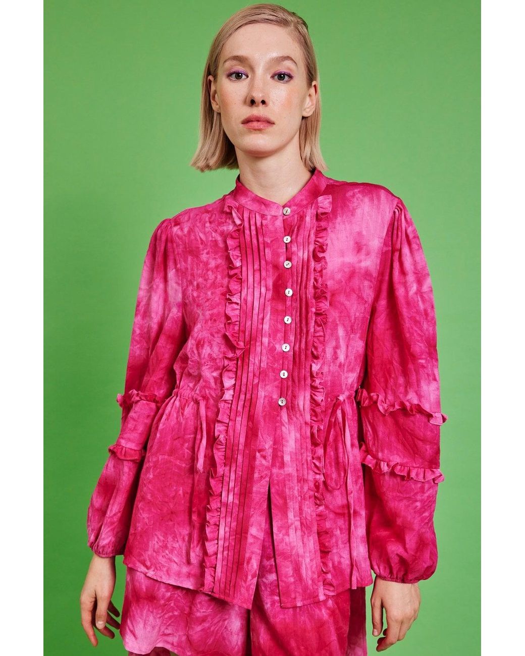 Jayley Green Love Herb Ruffle Shirt Dress